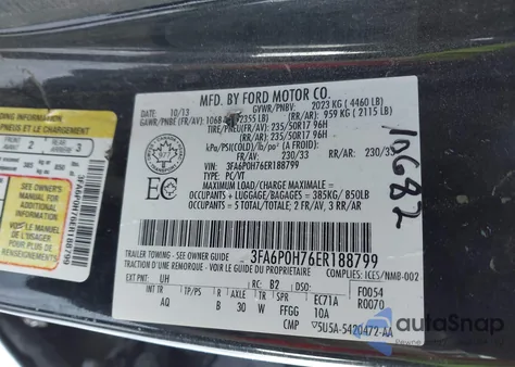 2014 Ford Fusion Se from USA, damaged, VIN 3FA6P0H76ER188799